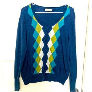 Women’s XL blue argyle cardigan